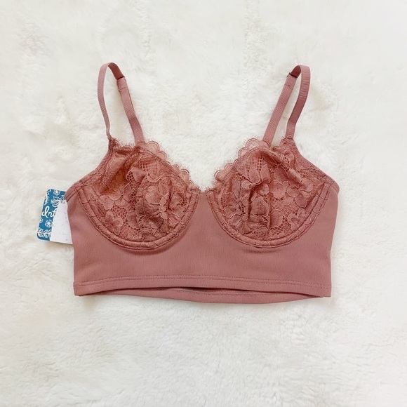 NWT Free People Bianca Lace Longline Underwire Bra In Vintage Rose Pink - Picture 6 of 9